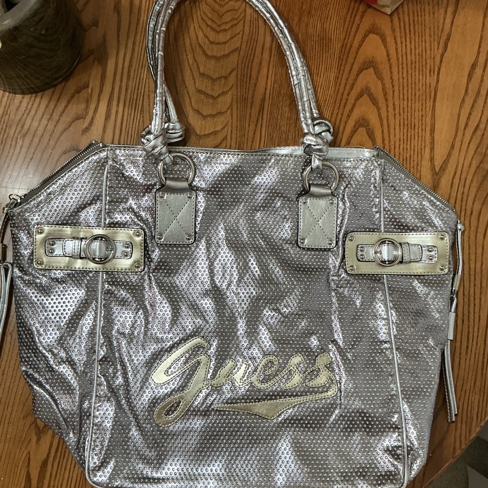 Guess Metallic Silver Tote Bag